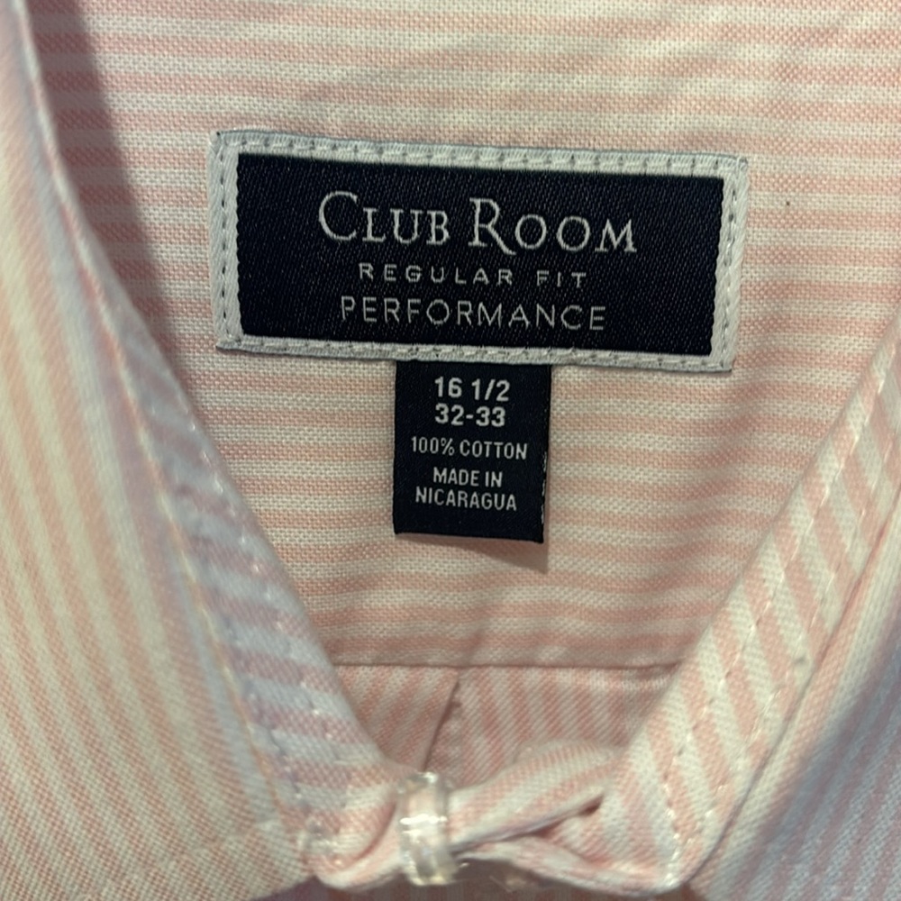 Club Room Mens Striped Button Up Shirt, White pink